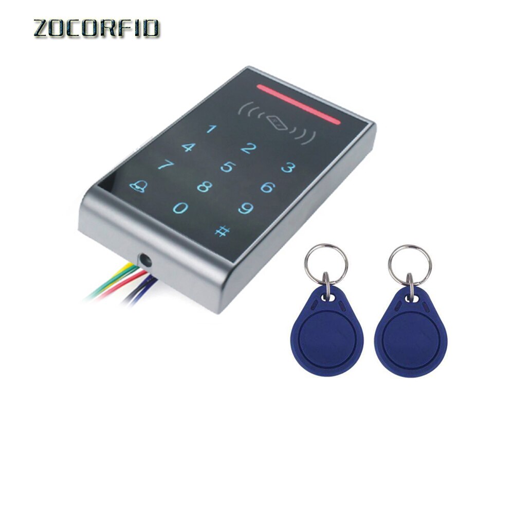 blue LED touch keyboard 125KHZ RFID access control system touch number keyboard support wg26 port+10pcs keyfobs: Default Title