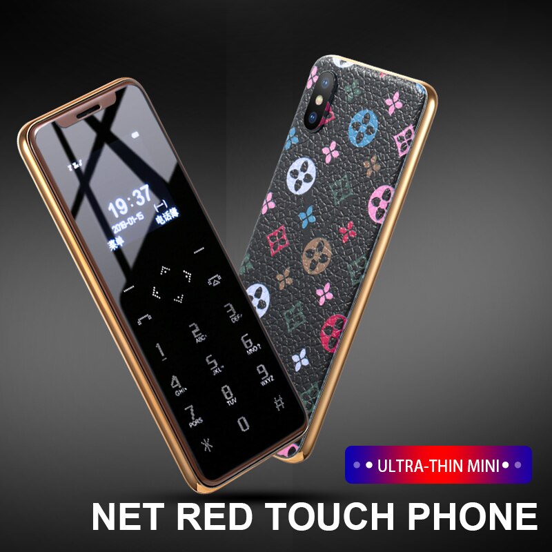 Ultra-Dunne Metalen Frame Lederen Back Cover Kleine Mobiele Telefoon Bluetooth Dialer Dual Sim-kaart Kinderen Telefoon Touch Key trillingen