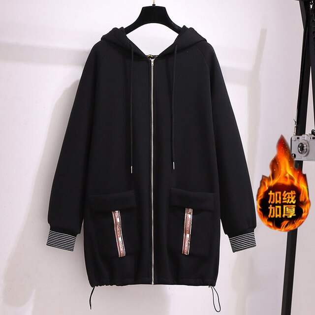 150Kg Plus Size Vrouwen Winter Losse Fleece Hooded Sweatshirts Buste 157Cm 6XL 7XL 8XL 9XL 10XL Gedrukt vest Jas Zwart: 7XL