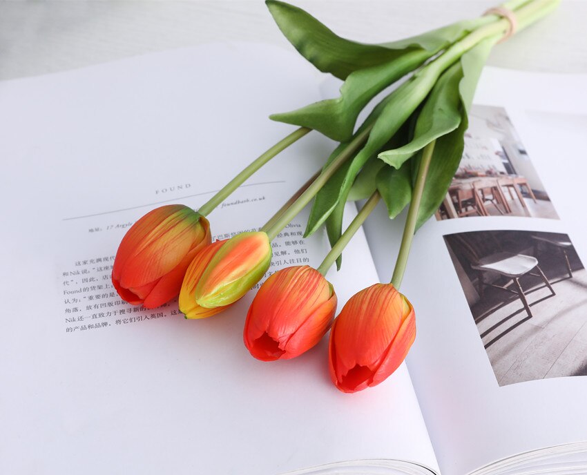 Real-Touch tulpen in vaas, kunsttulpenboeket, afzonderlijke bloemen, kunstbloemen, voorjaarsdecoratie, paasdecoratie, middenstuk, decoratie, zijden