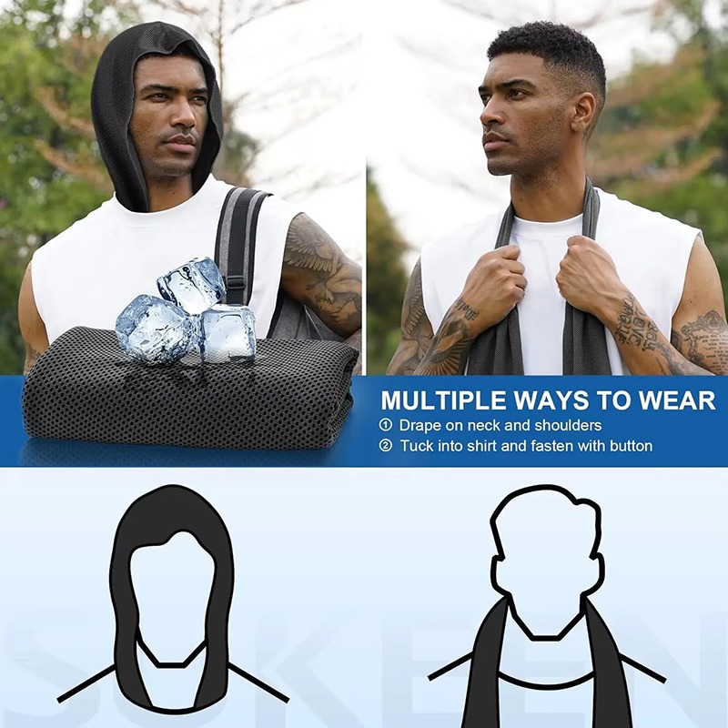Koelende Hoodie Handdoek - UV-bescherming, snel drogend, perfect voor sport, kamperen, trainingen, fietsen, golf, hardlopen, wandelen