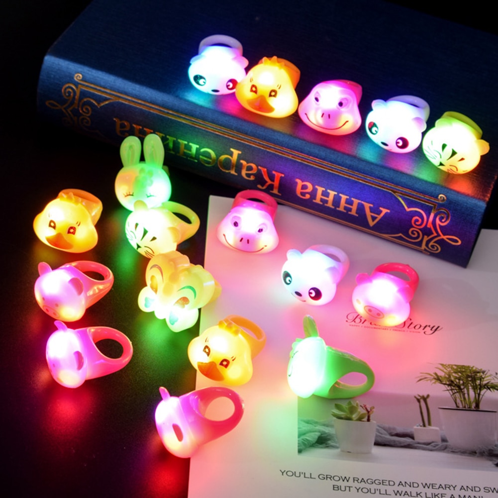 Cartoon LED Flashing Light Up Glowing Finger Ring Toys Christmas Year Party Favor Toys for Children