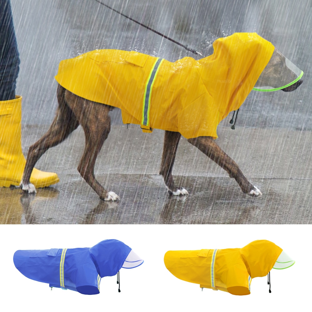 Cão capa de chuva reflexiva à prova doverall água cão geral com capuz roupas cão capa de chuva para médio grande pet golden retriever