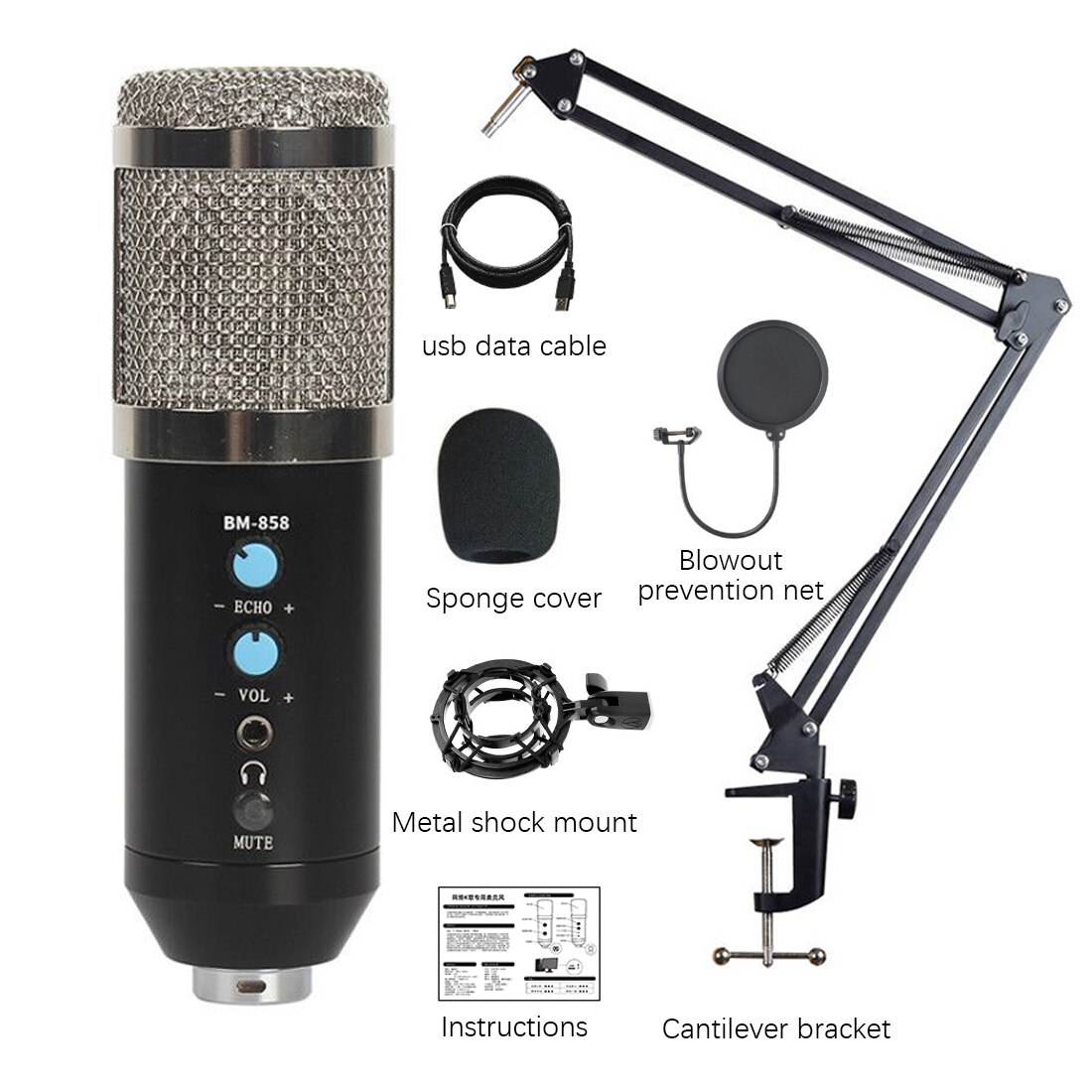 Microphone Condenser Sound Recording 3.5Mm Wired BM 800 Microphone Kits With Shock Mount For computer Studio Record: Purple 