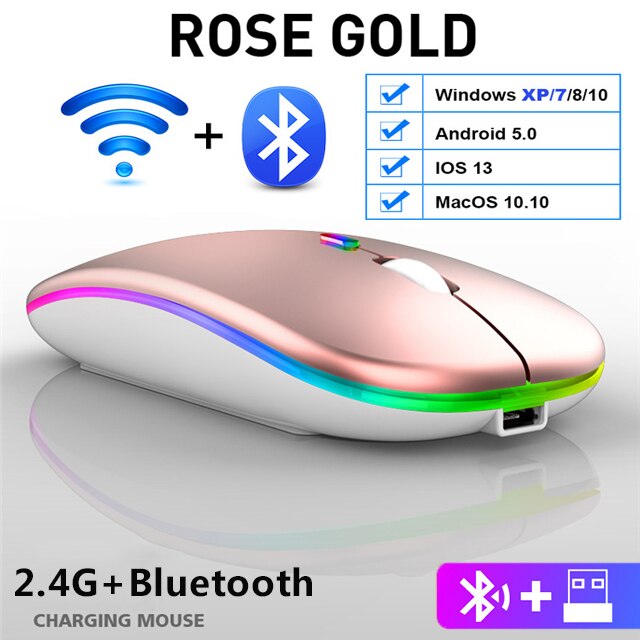 Oplaadbare Draadloze Muis Bluetooth Muis Stille Mause Wifi Muis Ergonomisch Mini Muis Usb Optische Muizen Voor Pc Laptop Desktop: Bluetooth Rose Gold