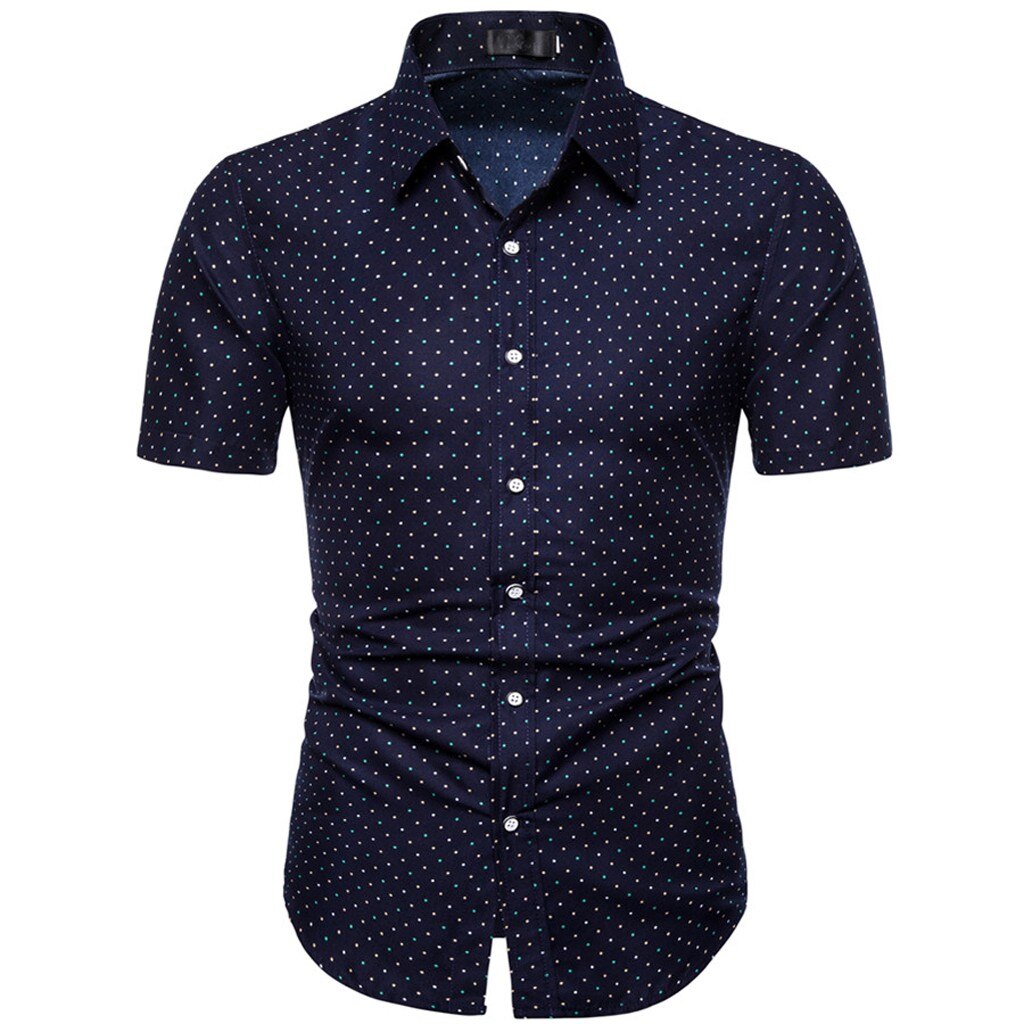 Summer Men's Shirts Casual Print Short Sleeve Slim Shirts Men Streetwear Turn Down Colla Casual Blouse Top camisa masculina: L