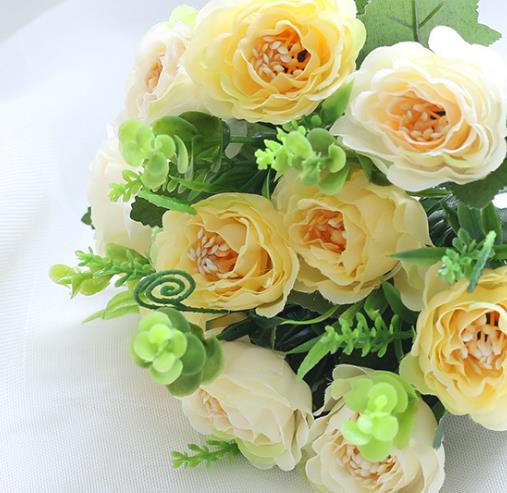 Bridal bloemen Boeket Bruiloft Boeket Kunstbloemen Voor Bruidsmeisjes Roze zijde bruidsboeketten De Mariage Bruidsboeket: Geel