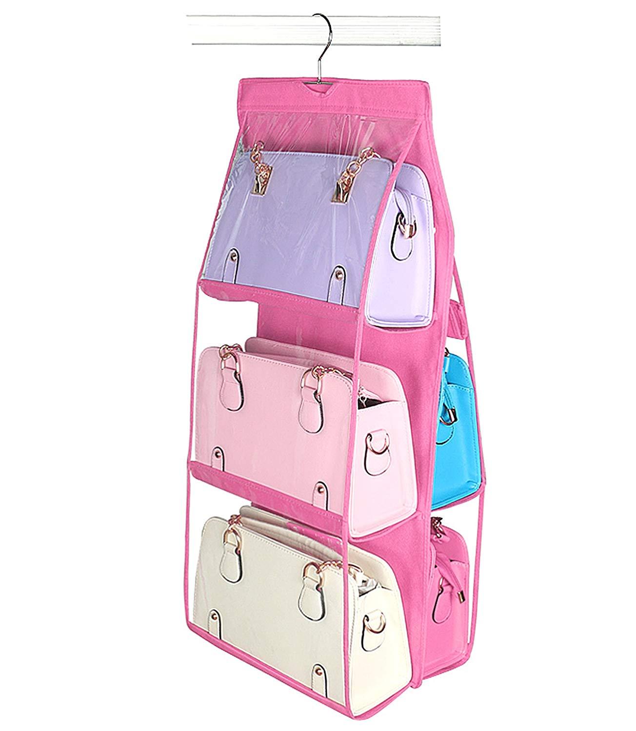 Organizador colgante para bolso de mano, con 6 bolsillos, para el hogar, para colgar en el armario, para guardar cosas, como bolsos de mano, carteras y otros artículos.: Rosa