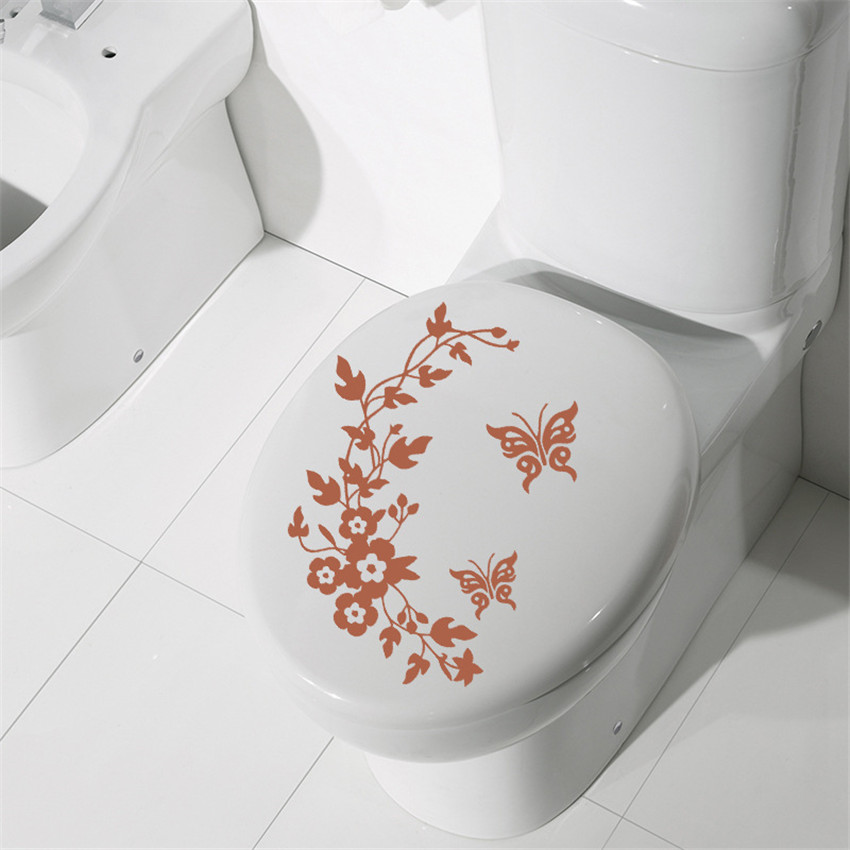 Pegatina de mariposa y flor para inodoro, pegatinas extraíbles de pared para habitación de niños, papel tapiz para decoración de inodoro, 1 ud.: brown