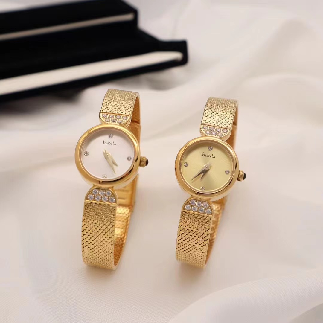 Dame vintage lille guldur med diamantindlagt lille rundt ur, luksuriøst retro high-end armbåndsur