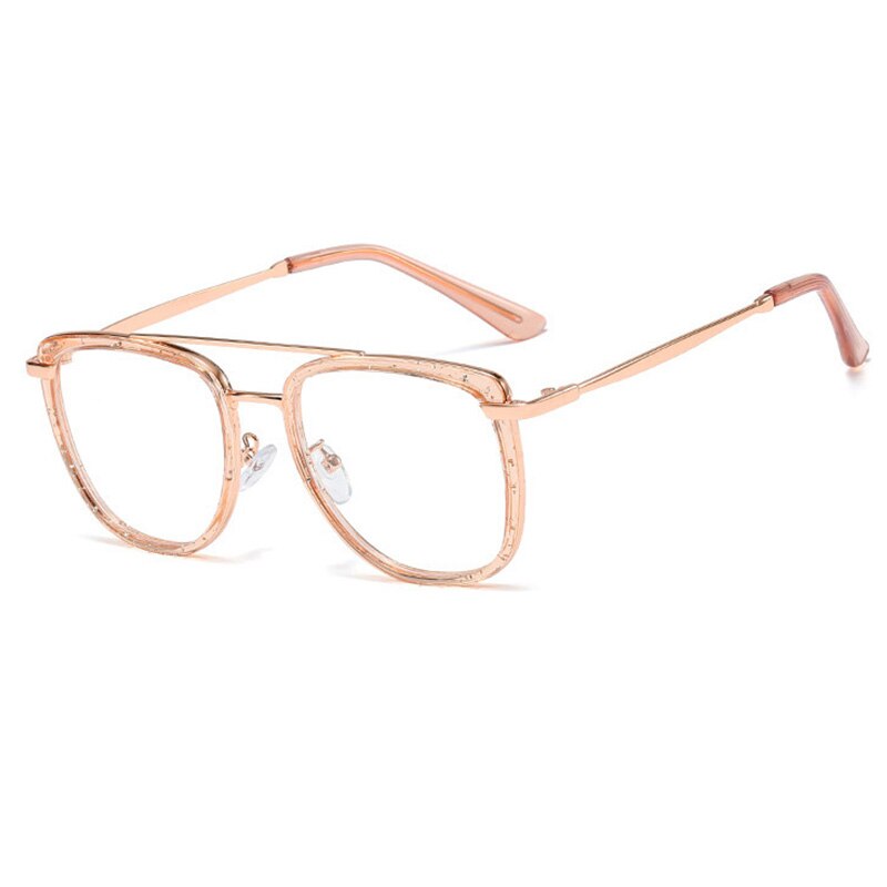 Square Metal Glasses Women Computer Blue Light Glasses Gaming Frame Transparent Eyewear Women Anti Blue Ray Eyeglasses: C2 Tea