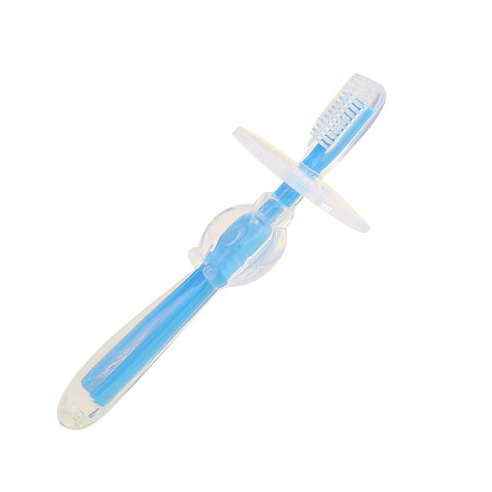 Kids Soft Silicone Oral Care Training Toothbrush with Security Round Slice: blue