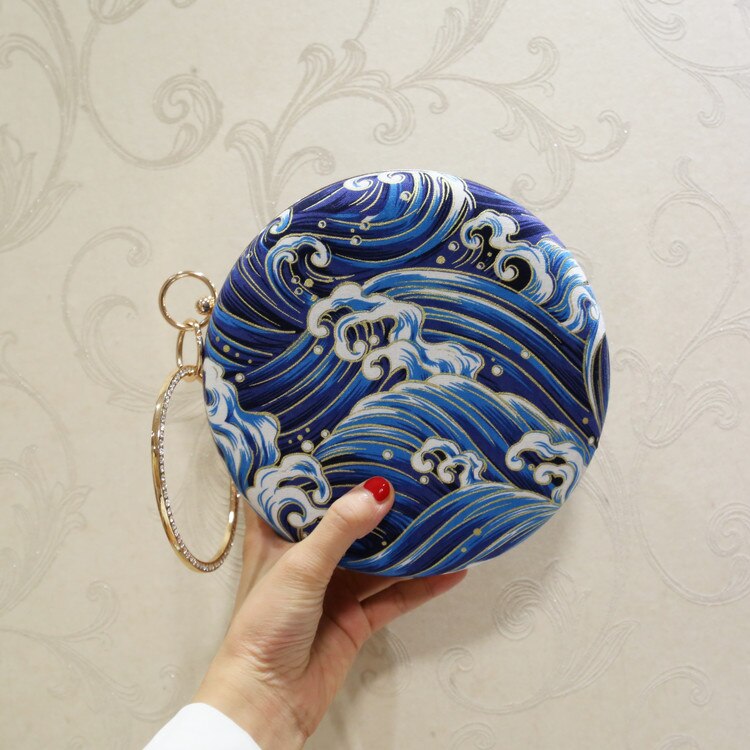 Angelatracy Chinese Style Cheongsam Vintage Classical Hanfu Circular Evening Crossbody Bag Day Clutch Hand Bags: Bag Light Blue