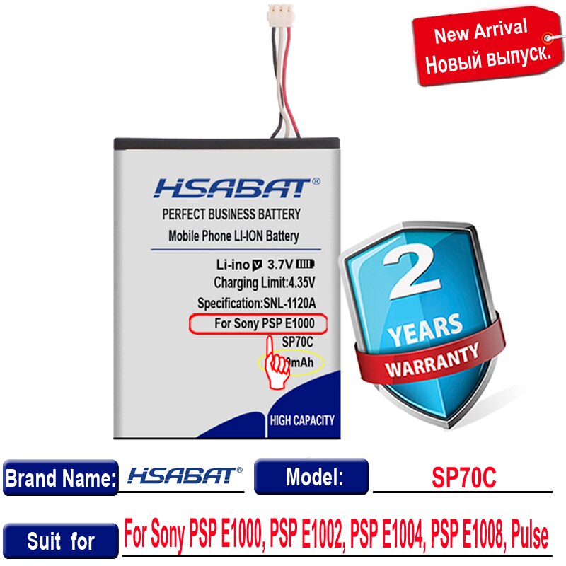 Hsabat 2000 mah  sp70c akku sony psp  e1000,  psp  e1002,  psp  e1004,  psp  e1008,  pulssi langattomat kuulokkeet 7.1