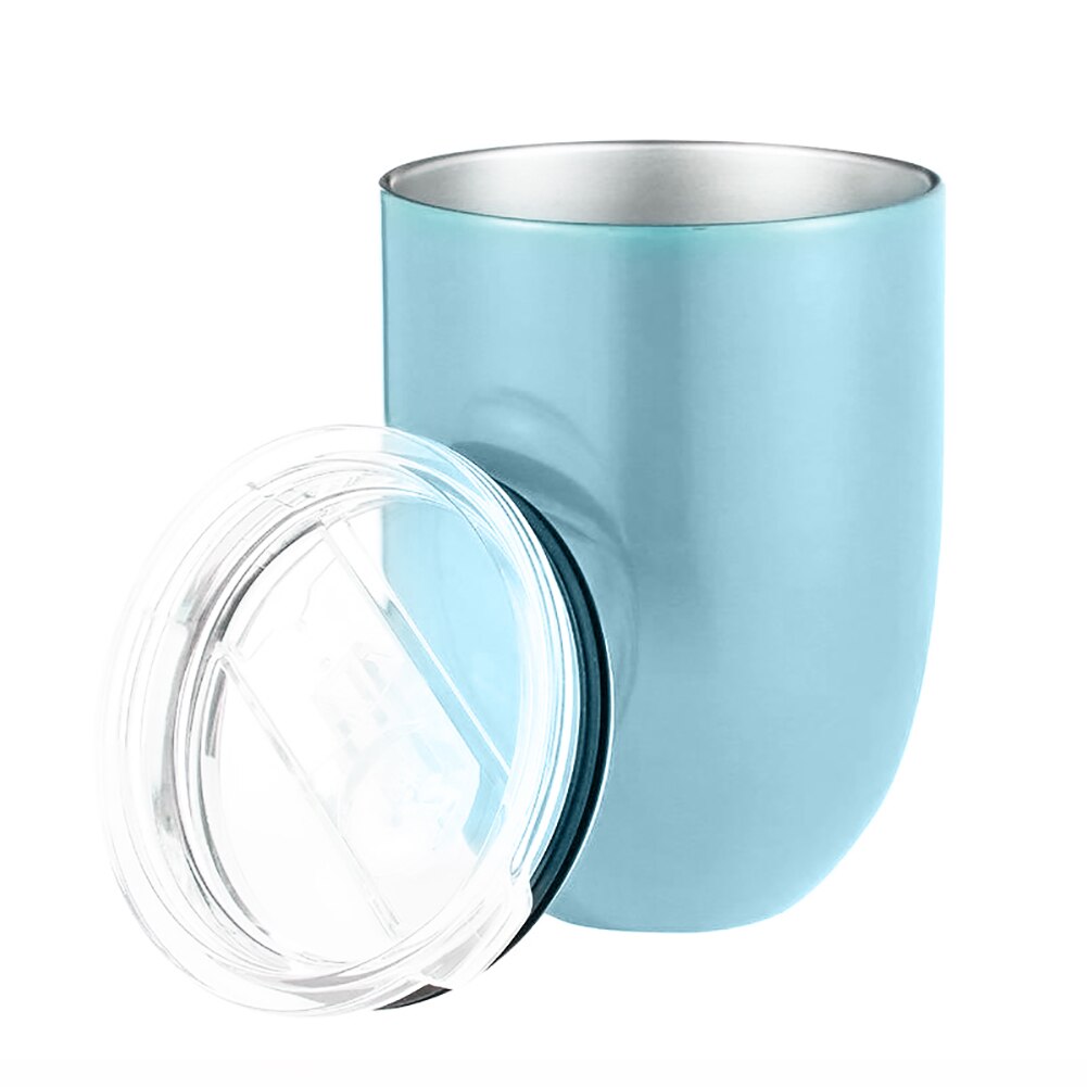 10oz udendørs picnic camping kaffekopper med låg rustfrit stål stammeløs ubrydelig mælkeøl drikke drikke kop tekopper drinkware: Blå