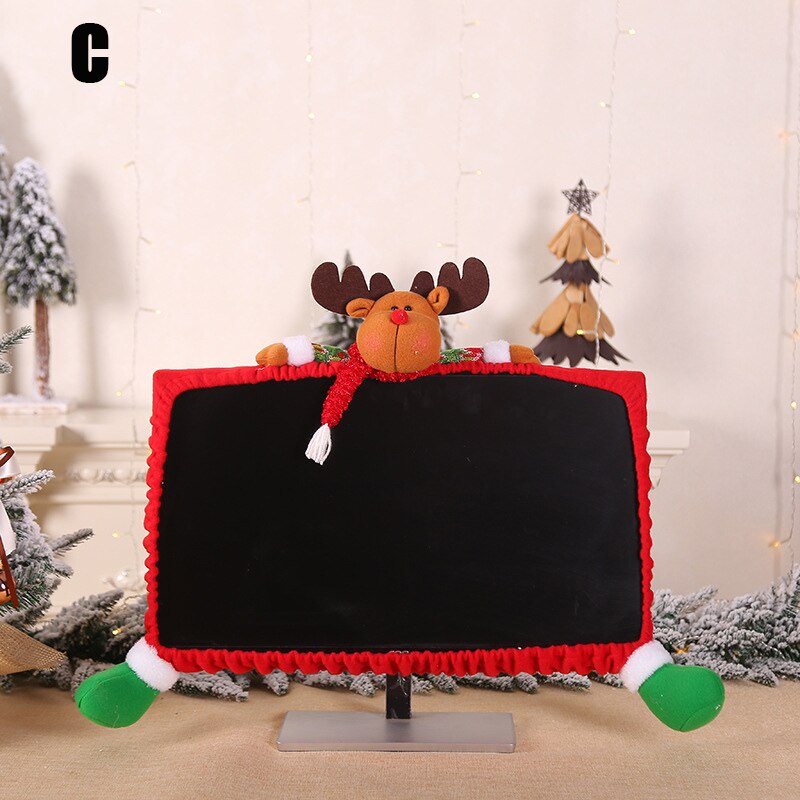Christmas Computer Monitor Cover 3D Cartoon Flannel Screen Border Protector Christmas Decoration JS22: c