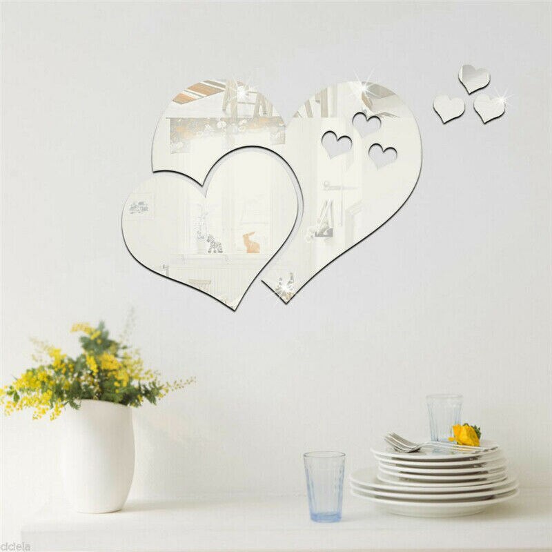 3d spejl hjerte form wallsticker aftagelig gør-det-selv hjem soveværelse kunst vægmaleri indretning hogard
