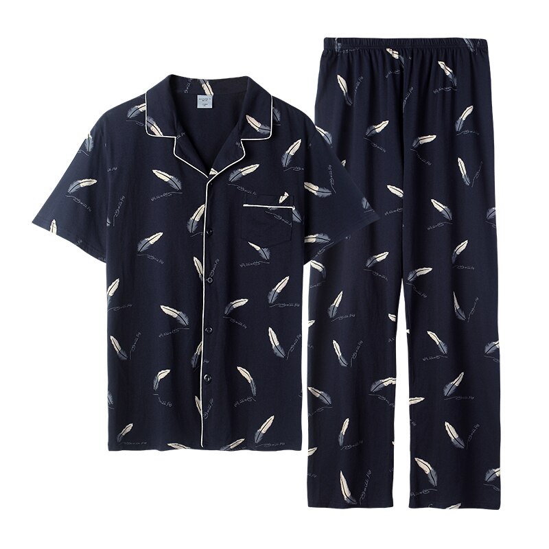 Miesten yöasut plus koko 3xl miesten yöasut kesä 100%  puuvillaa miesten pyjamasetti lyhyet topit+pitkät housut kaksiosainen puku