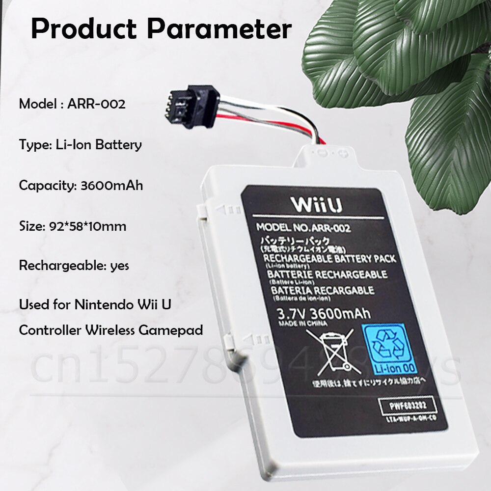 1 stk 3.7v 3600 mah arr -002 li- ion genopladeligt batteri til nintendo wii u trådløs controller joystick udskiftningsbatterier