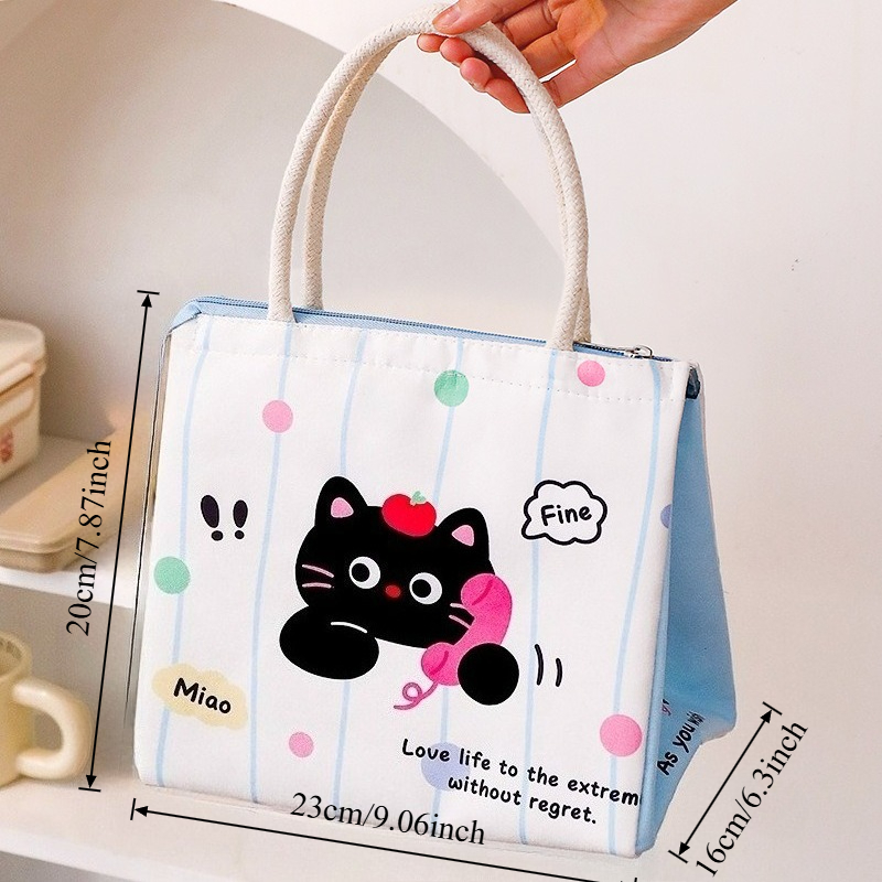 Cute Cartoon Lunch Box for Work and Students, Portable Aluminum Foil Insulated Lunch Box, Large Capacity Picnic Bag: black