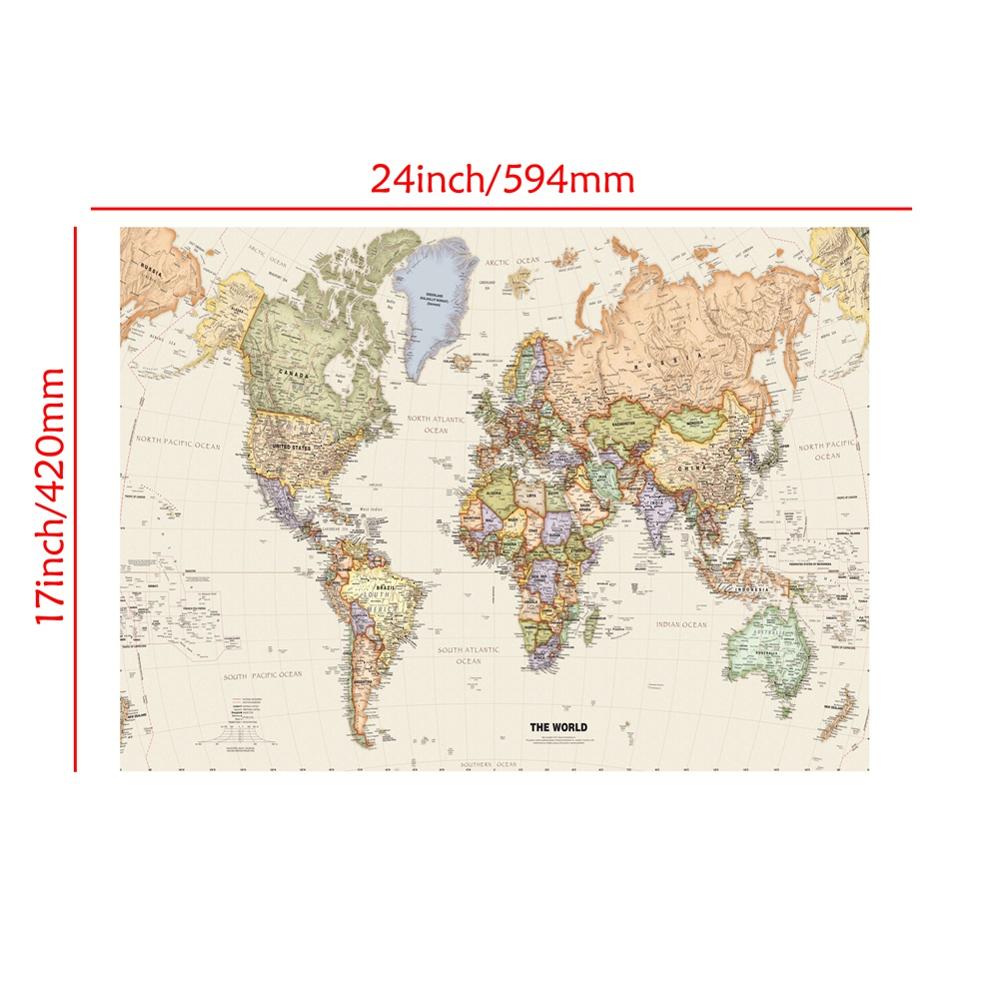 A2 storlek världskarta mercator projektion detaljerad karta över större städer i varje land vinyl spray målning sovrum vägg inredning karta