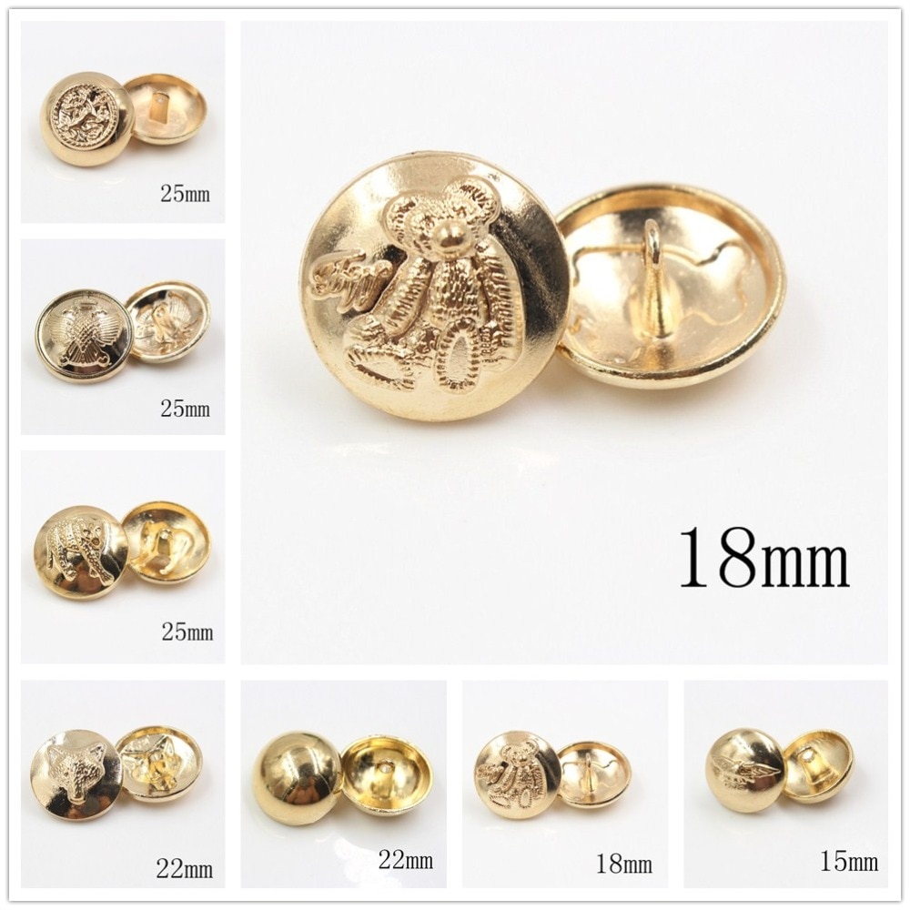 15mm 18mm 22mm 25mm 10 stks/partij dier metalen knop goud trui jas decoratie shirt knoppen accessoires DIY JS-0284