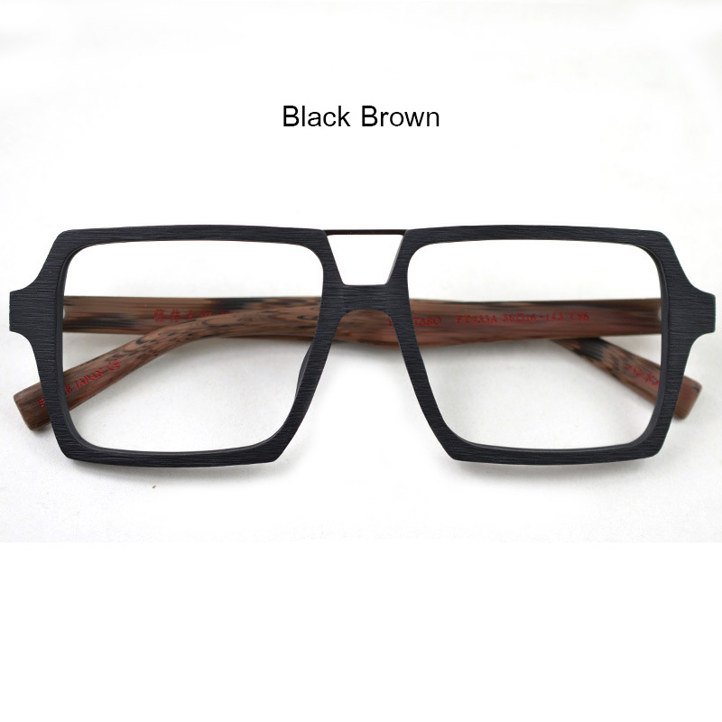 HDCRAFTER Oversized Vintage Square Glasses Frame with Clear Lens Women Men Wood Optical Eyeglasses Prescription Frames Spectacle: Black Brown