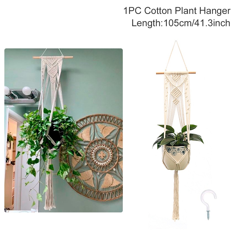 Hangende Plant Handgemaakte Macrame Plant Hanger Bloempot Plantenbak Hanger Muur Decor Binnenplaats Tuin Hangende Plantenbak Hangende Mand: Licht Groen