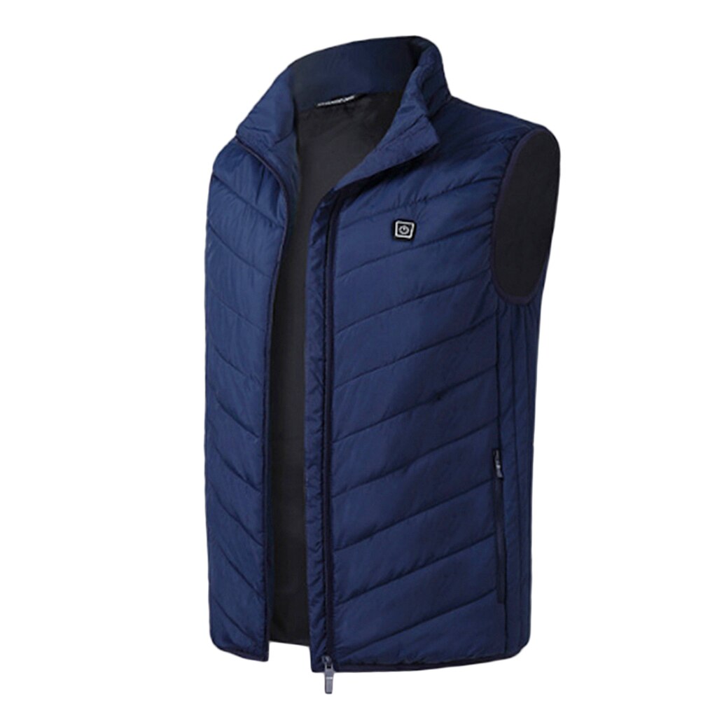 Men Outdoor USB Infrared Heating Vest Jacket Electric Heated Warm Jacket: Navy M