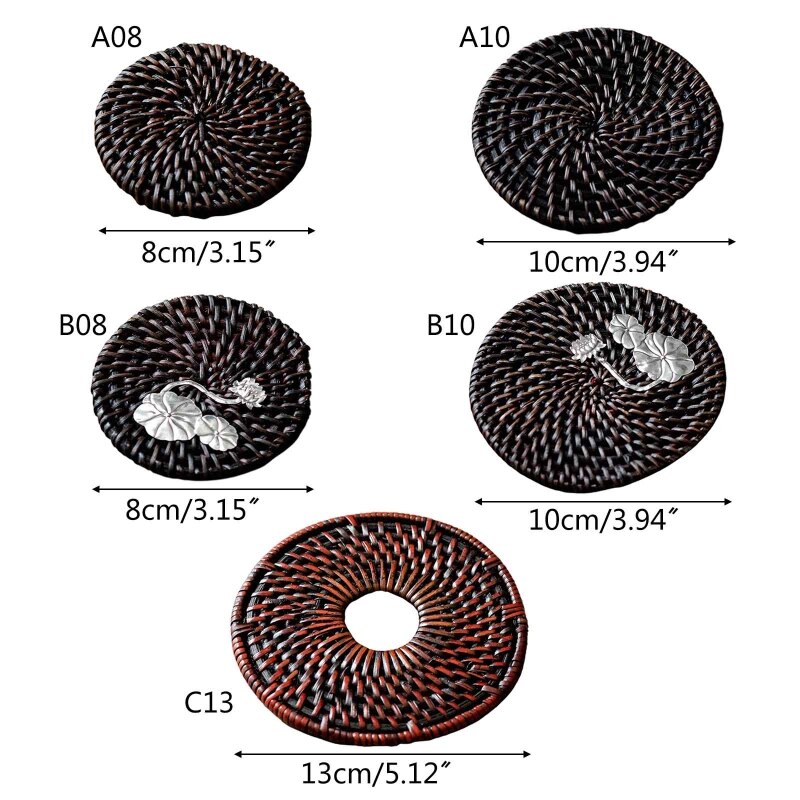 Cup Mat Round Natural Rattan Pad Thickened Protect Table from High Temperatures Scratches for Kitchen Dinner Q1FD