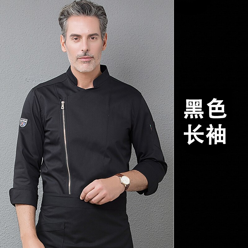 Sort kokkeuniform langærmet unisex køkken madlavningsjakke catering service hotel cafe bageri barber shop tjener arbejdsskjorte: Sort / 4xl