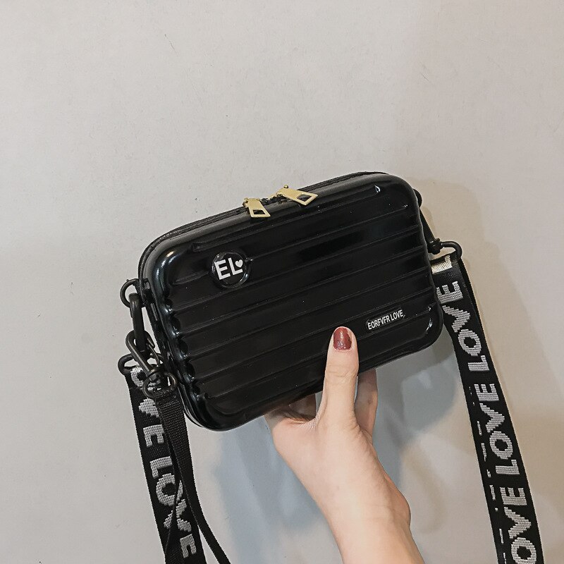 Women Handbag Mini Box Bag Small Square Versatile Letter Stripe Shoulder Box Bag Cool Ladies Street Outdoor Travel Bag: Black