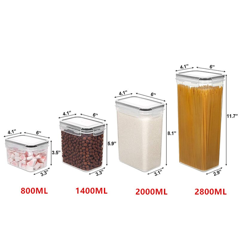 Food Kitchen Storage Box Plastic Canisters with Durable Lids for Cereal Flour Sugar Transparent Sealed Plastic Clear Cans