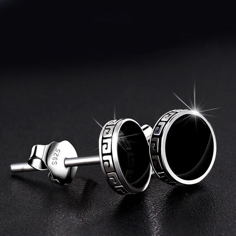 6/8mm runde sorte sten øreringe til mænd vintage punk smykker mandlige simple sølvfarvede hiphop øreringe