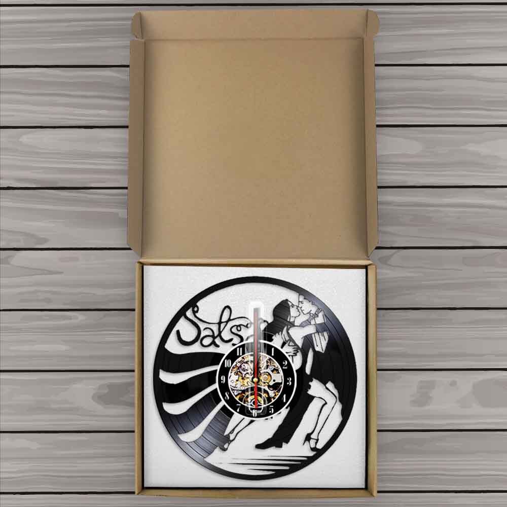 Vintage Latin Salsa danse mur Art horloge danse Couple Silhouette vinyle Record horloge murale Latin salon danse Studio applique