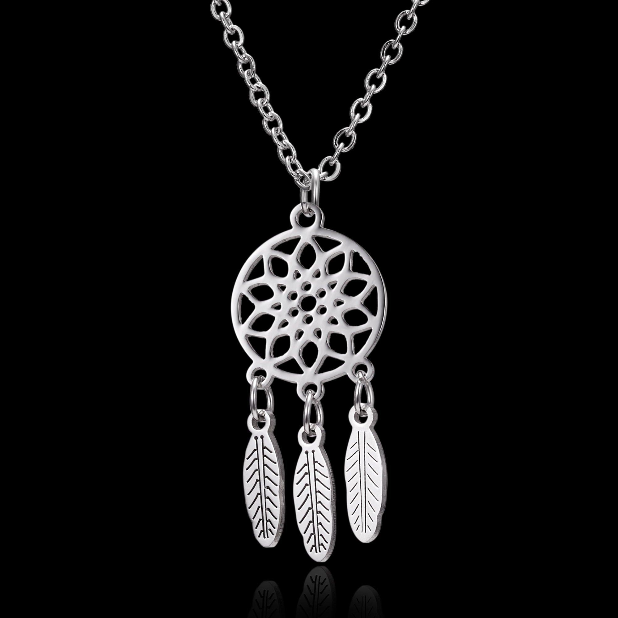 Stainless Steel Necklace For Women Men Silver Color Dreamcatcher Pendant Simple Cute Cat Elephant Necklace Jewelry