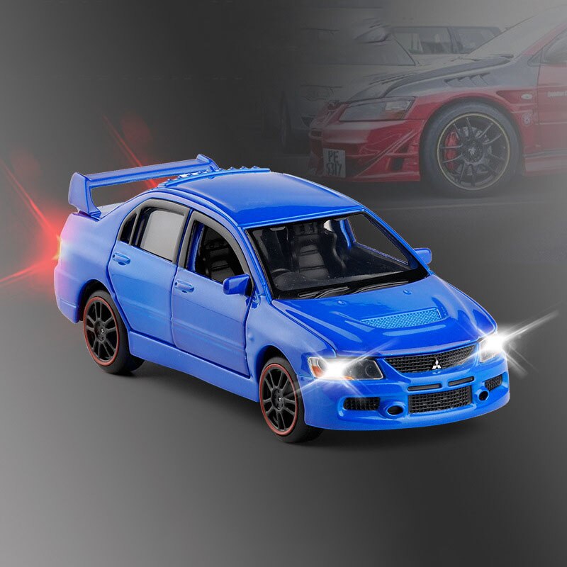 1/32 Mitsubishi EVO 9 IX Sports Cars Toy Alloy Die Cast Metal Casting Sound Light Model Toys Car For Collection: Blue