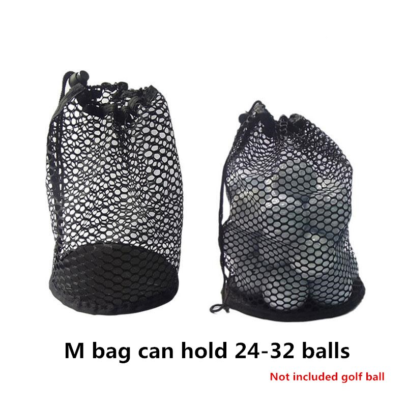 Sportmesh nätväska svart nylon golfväskor golf tennis 16/32/56 ball bärande dragsko förvaringsväska golftillbehör: M 24-32 st