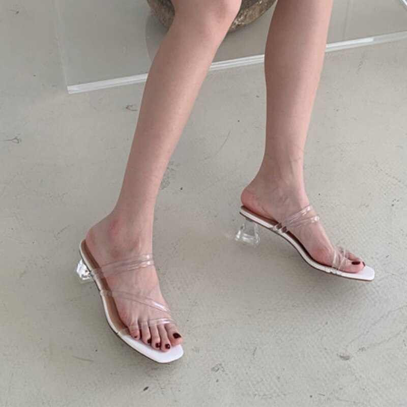 Doorzichtige slangenbezweerde open teen sandalen dames spikes effen hoge hakken slippers vierkante neus gladiator sandalen vrouw