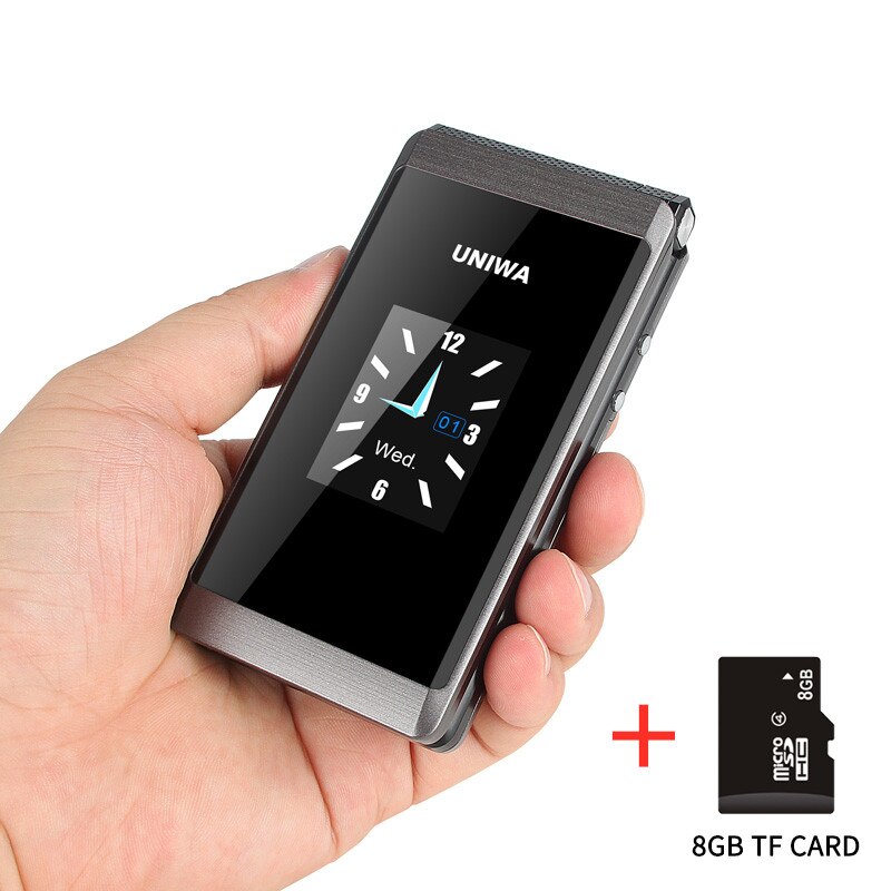 Celular uniwa x28 com flip, gsm, botão grande, com rádio fm, dual sim, teclado russo celular aluno: English Keyboard / Black Add 8GB TF