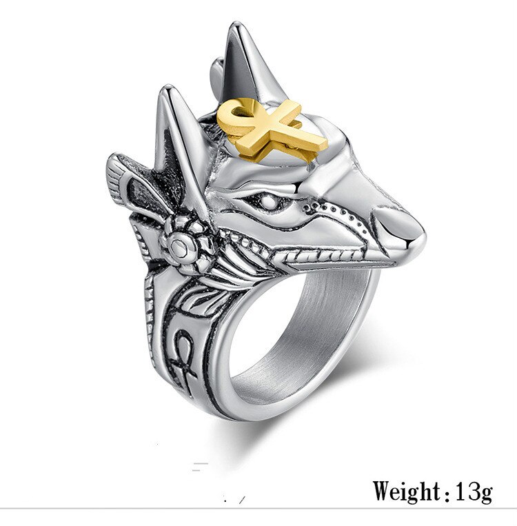 Bleknar aldrig rostfritt stål egypten kors anubis gud fingerringar för män kvinnor punk varghuvud knogring boho statement smycken: 11 / Stil 2 fotoshow