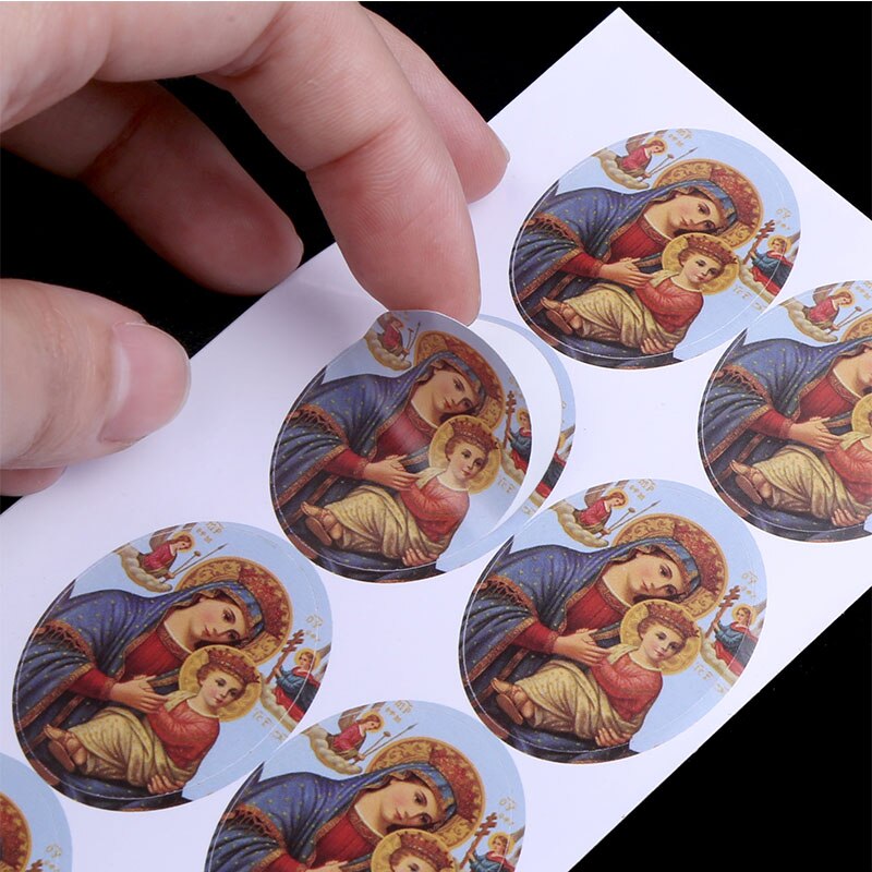 50pcs/Oval Religious Catholic Saint Mary Sticker Accessories 25x35mm: 25x35-50PCS23