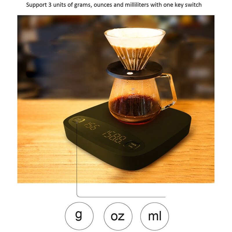 Electronic Smart Coffee Scale LED Display USB Charging Automatic Taring Timing for Espresso Coffee or Hand Coffee Home