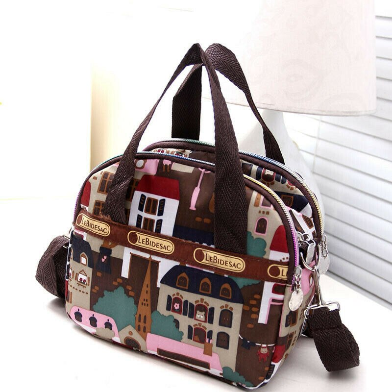 Women Girls Bag Waterproof Nylon Zipper Shoulder Bag Travel Tote Purse Shopping Bags: Brown house