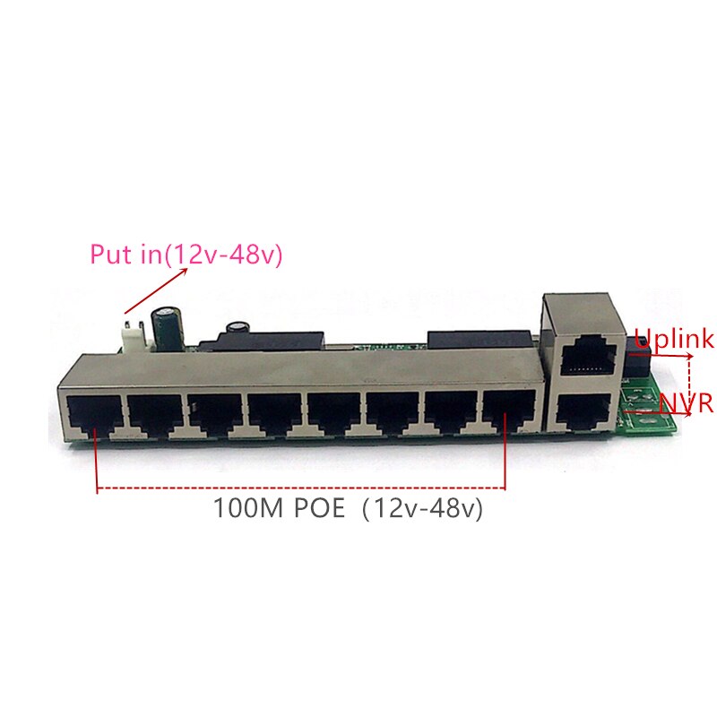 POE12V-24V-48V POE12V/24V/48V Poe OUT12V/24V/48V Poe Switch 100 Mbps poe Poort; 100 Mbps Up Link Poort; Poe Aangedreven Schakelaar Nvr: 8POE-2UP