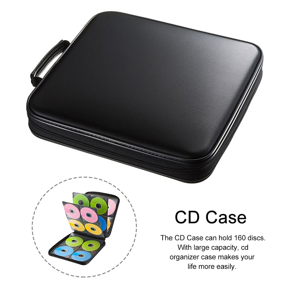 Draagbare Cd Case Dvd Vcd Portefeuilles Opbergdoos Home Zwarte Reizen Disc Organizer Dubbele Rits Beschermende Anti Scratch 160 Capaciteit