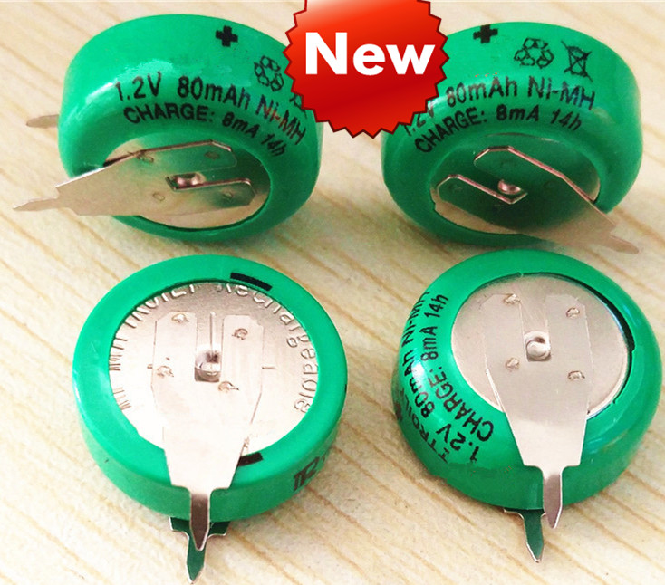 1.2V 80mAh knop nikkel-metaal-hydride oplaadbare batterij knop 80mAh 1.2V met solderen voet timer 40mAh