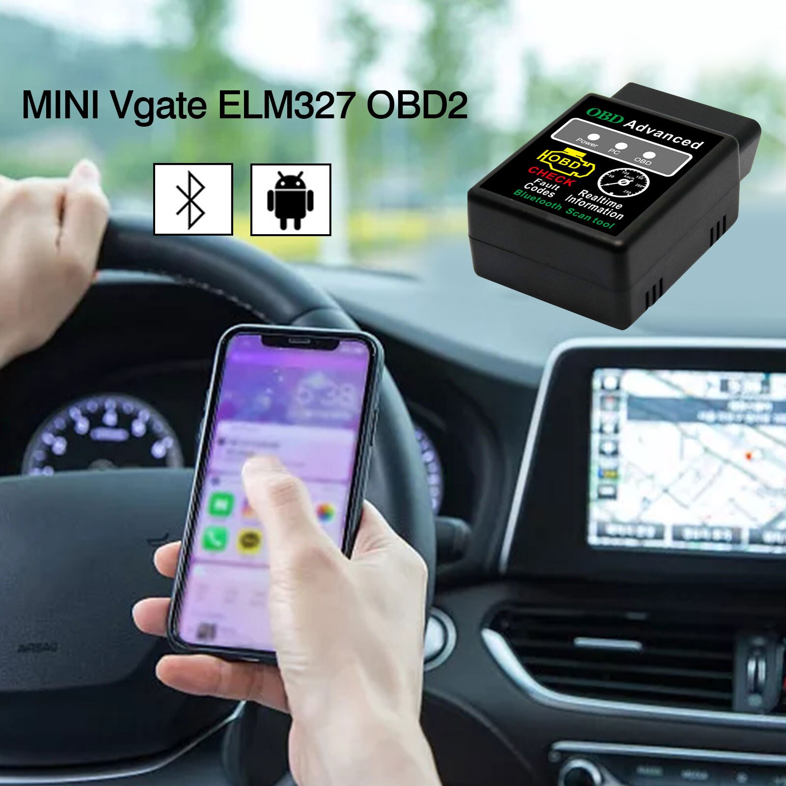 ELM327 Bluetooth HH OBD OBD2 OBDII CAN-BUS Check Engine Mini Car Auto Diagnostic Scanner Tools Interface Adapter For PC Android
