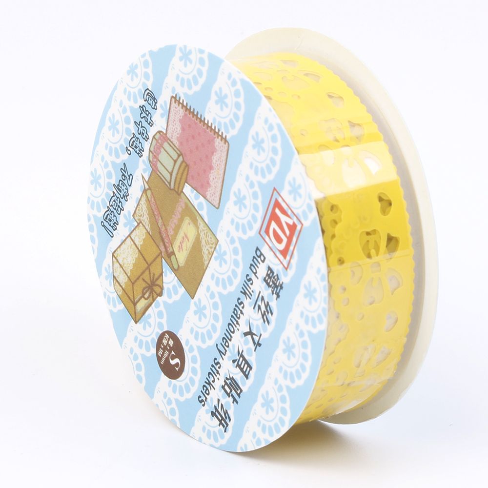1 st diy washi spets washi tejp dekorativ klistermärke scrapbooking papper tejp självhäftande prydnad diy album brevpapper: Gul