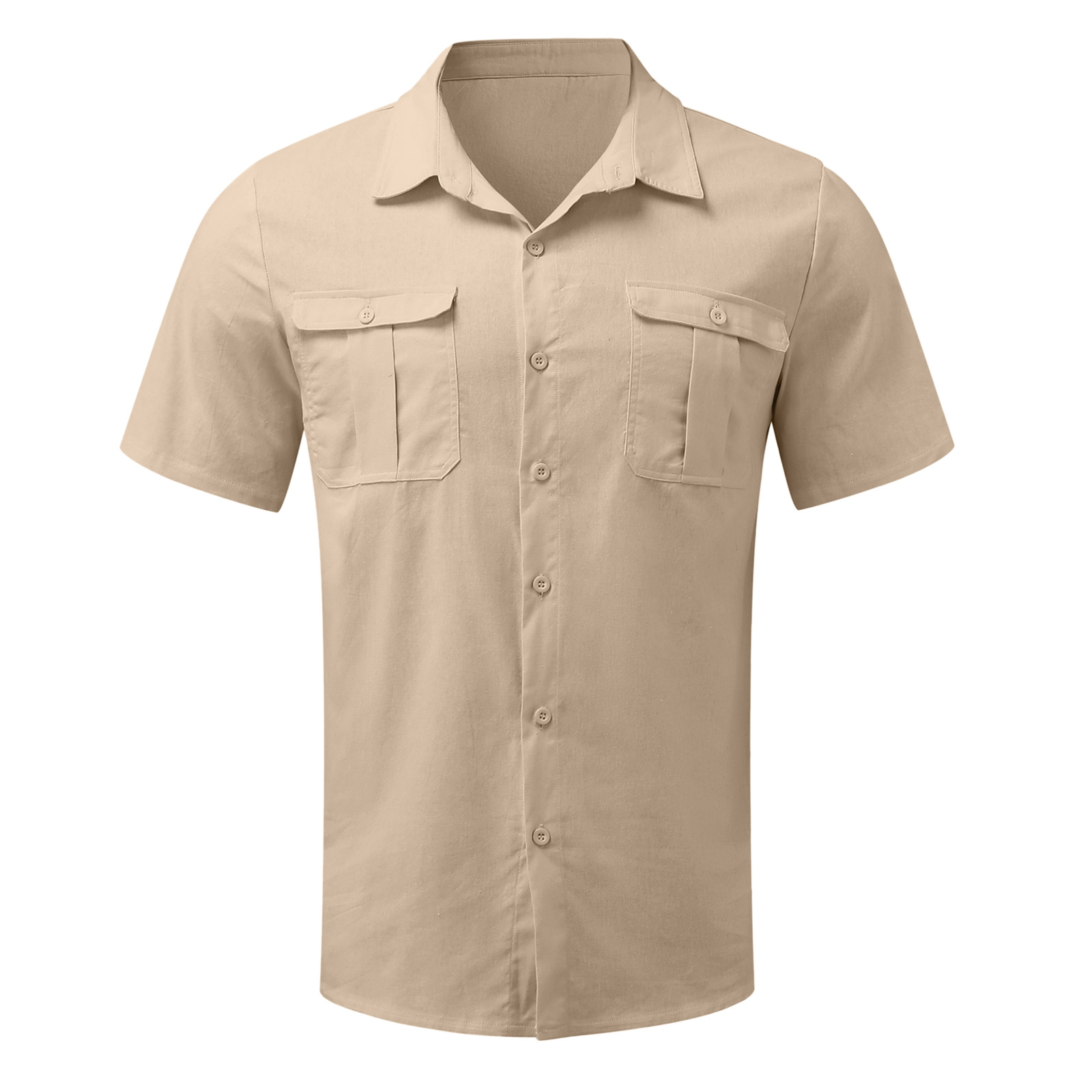 Katoen Linnen Mannen Korte Mouwen Shirts Zomer Effen Kleur Opstaande Kraag Casual Strand Stijl Plus Size mannelijke Shirts M-5XL
